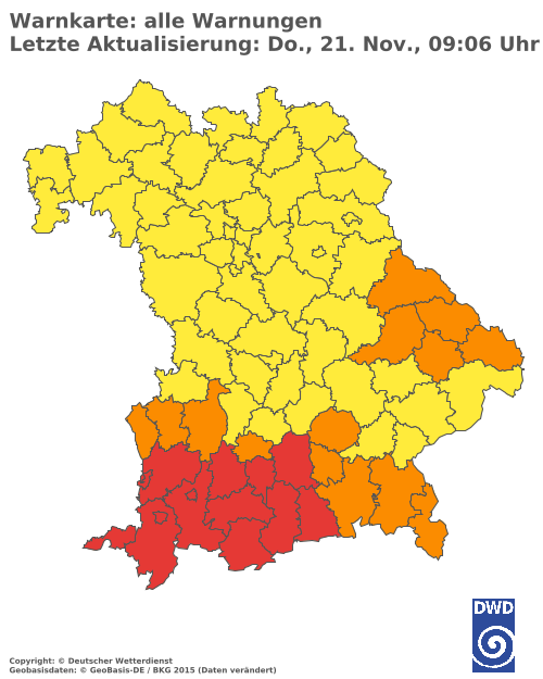 Aktuelle Wetterwarnungen für  Augsburg