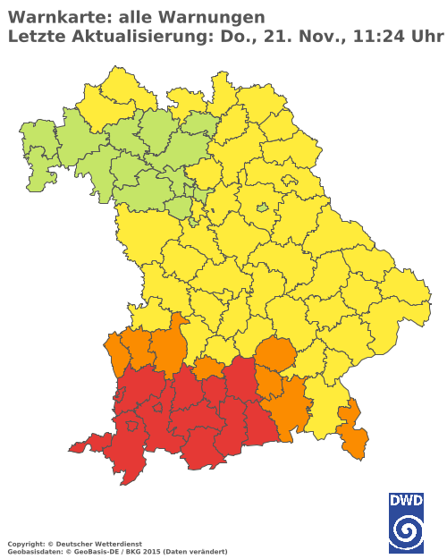 Aktuelle Wetterwarnungen für  Augsburg