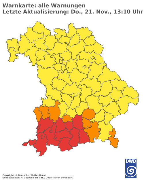 Aktuelle Wetterwarnungen für  Augsburg