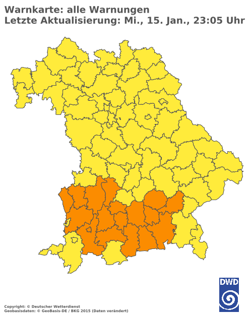 Aktuelle Wetterwarnungen für  Augsburg